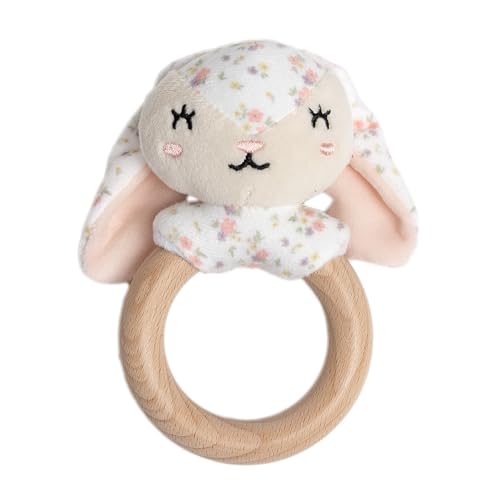 Pearhead Floral Bunny Wooden Baby Teething Ring