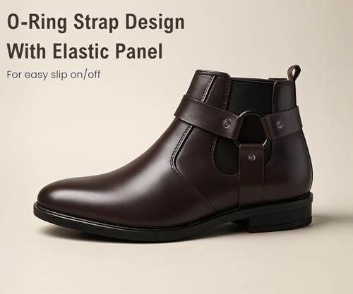 Image of Kraasa The Harness - Men's Stylish Vegan Leather Chelsea Boots with Side Zipper & O-Ring Strap Elastic Panel Ankle Boot (Tan /Black /Brown)
