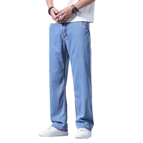 Men's Jeans Pants Summer Thin Lightweight Casual Baggy Denim Pants Straight Drape Trousers Male
