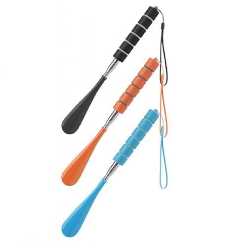 Yoezuo 3 Pcs Calzador de Zapatos Largo, Calzador Telescópico 30-70 cm, con Asa antideslizante y Cordón para Hombres, Mujeres, Niños y Mayores (Negro, Azul, Naranja)