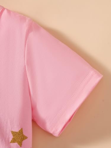 Image of Little Girls Skirt Set - 2 Piece Short Sleeve Top Shirred Tiered Skirt Outfit Girls Spring Summer Clothes 3-8 Years