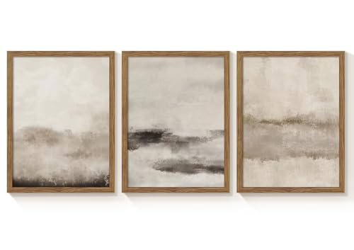 3 Piece Large Abstract Framed Wall Art, Neutral Beige Modern Art Wall Decor, Contemporary Minimalist Canvas Prints, Watercolor Paintings for Living Room Bedroom Dining Room Office 12x16 Inch
