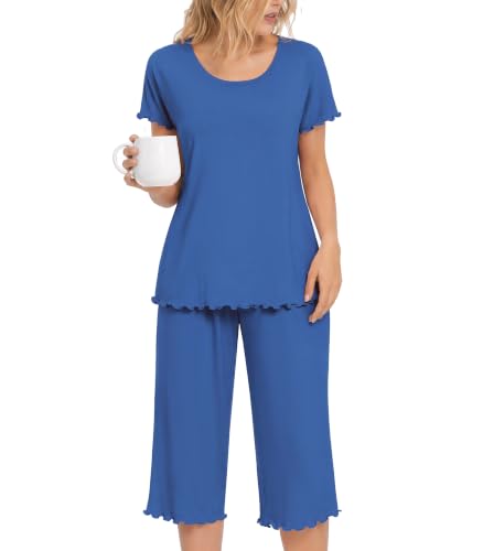 Image of NACHILA Women's Bamboo Viscose Capri Pajamas Set Cooling Short Sleeve Pjs | Ultra-Soft & Breathable,Moisture-Wicking Sleepwear,Cools Night Sweats & Hot Sleepers,OEKO-TEX Certified