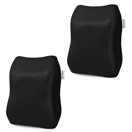 Image of Billebon Memory Foam Car Neck Pillow | Universal Headrest Cushion| Mesh Soft Fabric Hybrid| Adjustable Strap Buckle| Removable Cover| Orthopaedic Neck Support| Driving Comfort Pain Relief (Pack of 2)