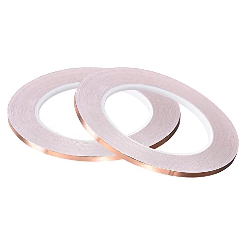 Image of uxcell Single-Sided Conductive Tape Copper Foil Tape Adhesive 4mm x 30m /98.4ft for Guitar,EMI Shielding Crafts, Electrical Repairs 2pcs