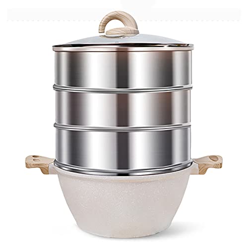 GLJTUO Olla Vaporera, Olla para Sopa, Olla Caliente, Freidora, Piedra Maifan, Fondo Redondo Compuesto De 6 Capas, para Bollos Al Vapor, Sopa Guisada, Juego De Ollas Vaporeras De,