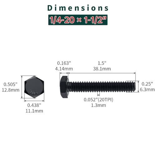 Image of 1 /4-20 x 1-1 /2 inch Hex Bolts with Nuts and Washers (10 Sets), 18-8 (304) Stainless Steel, External Hex Drive, Black Oxide Coated Hexagon Head Bolts Screws, Fayeploo