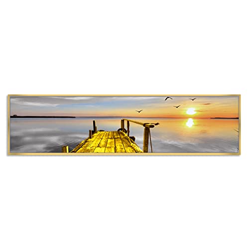 Image of PAINTINGMANTRA Landscape by the Pier Sunrise on Water Large Canvas Painting Framed Panel Wall Painting,Framed Paintings for Home Decoration,Living room,Bedroom & Office Decor (Multi, 13x47 Inch)