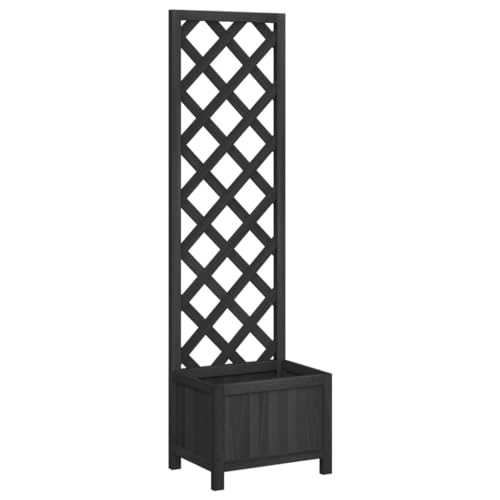 vidaXL Pflanzkübel mit Rankgitter, Pflanzgefäß mit viel Platz, Pflanzenkasten für Garten Terrasse, Blumenkasten Pflanztopf, Schwarz Massivholz Tanne