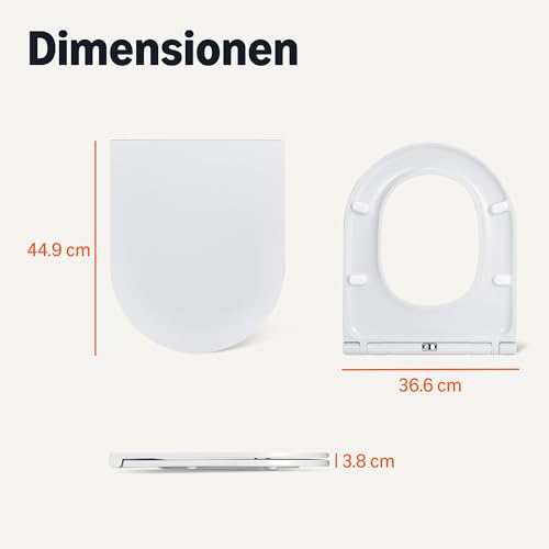 Amazon Basics Toilettensitz D-Form, Soft-Close-Funktion, Schnellverschluss-Scharniere, Universalgröße, Antistatische Urea- und Porzellanbeschichtung, Weiß