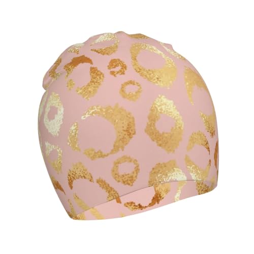 Rqzwdq Rose Gold Glitter Ombre Leopard Pattern Kids Beanie Hats Warm Knit Beanie Cap Skull Caps Gifts Decor for Boys Girls