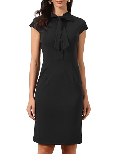Image of Allegra K Work Dress for Women Cap Sleeve Bow Tie Side Zipper Sheath Business Casual Bodycon Dresses