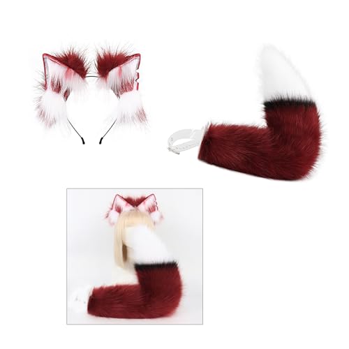Oreilles de chat et queue cosplay en fausse fourrure pour déguisement Halloween et fête