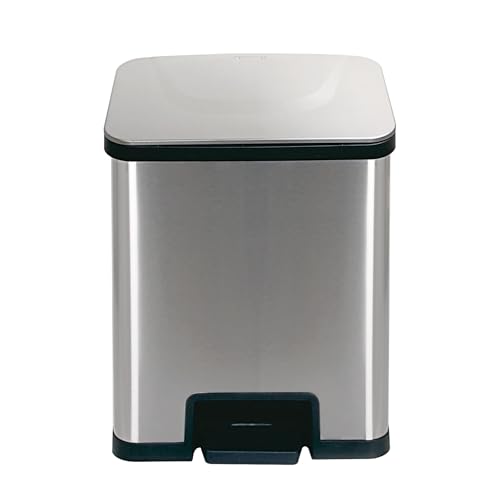 ECHTWERK Abfalleimer POWER-STEP, Tretabfalleimer, Mülleimer, Soft Close, Fingerabdruck frei, Edelstahl, Silber, 42 x 30 x 51.5 cm