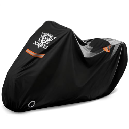 Image of XYZCTEM Motorcycle Cover All Season Waterproof Outdoor Protection | Fit up to 96.5 Inch Tour Bikes, Choppers and Cruisers - Protect Against Dust, Debris, Rain and Weather (Black)