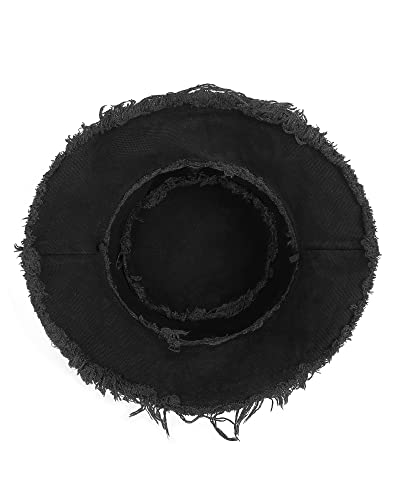 Image of Zylioo Plus Size Frayed Bucket Hat, Reversible 2 in 1 Fringe Tassel Sun Hat for Big Heads, Wide Brim UPF 50+ Fishing Hat