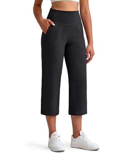 G4Free BareFeel High Stretch Capri Pants for Women Soft Wide Leg Yoga Pants High Waist Casual Capris with Pockets 21