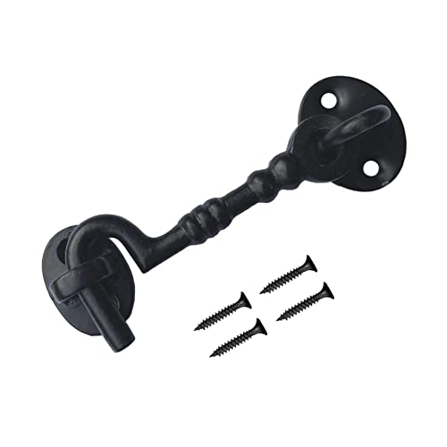 TERF® 75mm Heavy Duty Antique Black Cabin Door Hook and Eye Lock 75mm (3 inch) Cabinet Latch Catch including Fixing Screw For Door Gate Window Closet Shed Latch