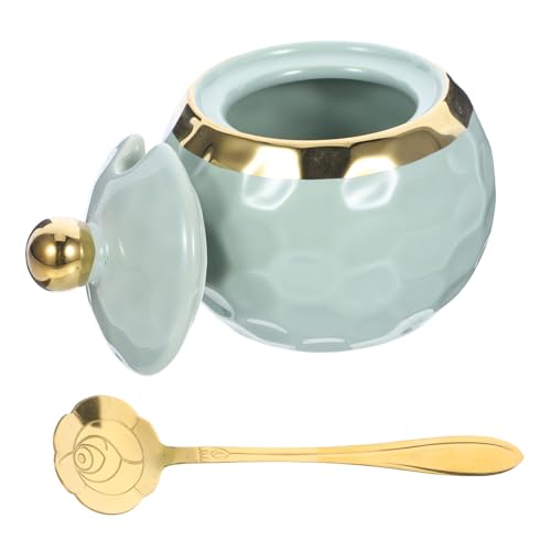 BRIGHTFUFU Ceramic Seasoning Container with Lid Spoon Porcelain Sugar Jar for Salt Sugar Chili Versatile Kitchen Condiment Bowl with Design Easy to Clean Food