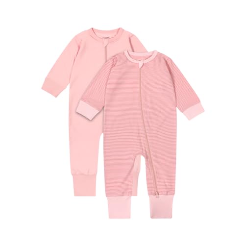Image of Teach Leanbh Baby Boys Girls 2-Pack Footless Pajamas Cotton 2 Way Zipper Long Sleeve Romper Jumpsuit Sleep and Play