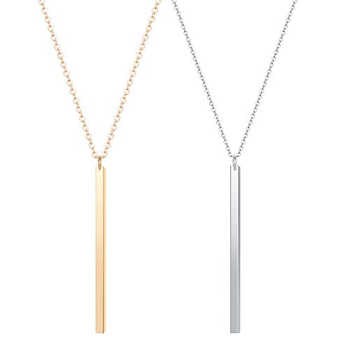 CULOVITY 2Pcs Simple Bar Pendant Necklace Long Lariat Chain Polished Jewelry for Women, 2.4