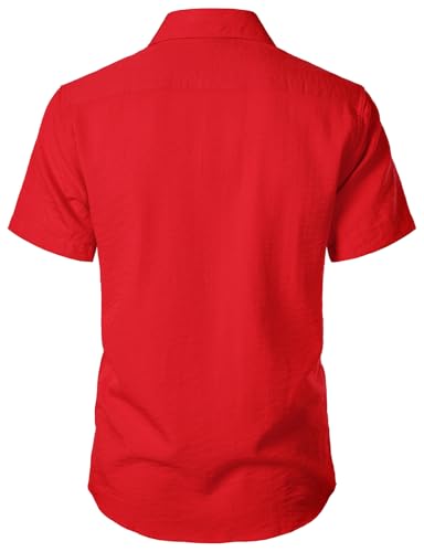 Men's Stretch Textured Short Sleeve Button Down Shirts Summer Casual Beach Wedding Vacation Shirt3