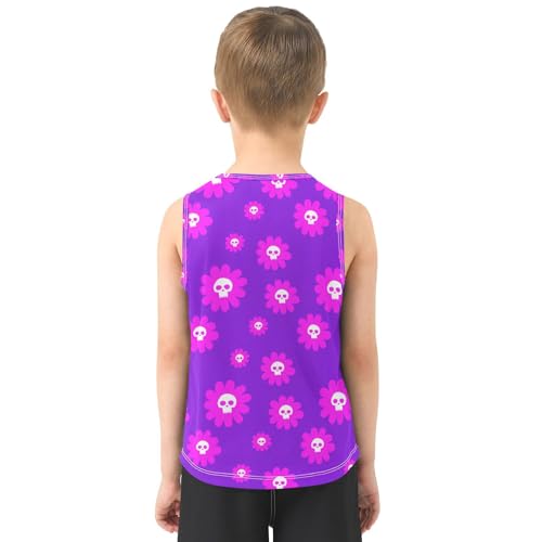 J JOYSAY Skull Flower Blossom Violet Boys Tank Top Sleeveless Muscle Shirts Quick Dry Kids T-Shirts 3-15T3