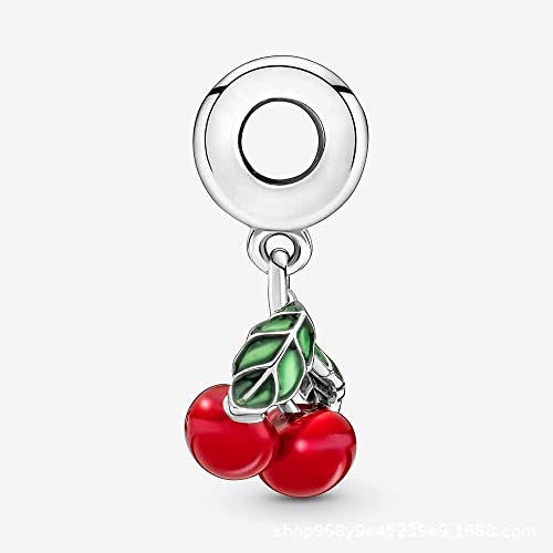 Asymmetrical Cherry Fruit Dangle Charm 925 Sterling Silver Pendant,Jewelry Beads Gifts for Women Bracelet&Necklace 1044