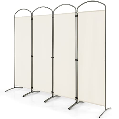 COSTWAY 4/6 Panel Folding Room Divider, Freestanding Wall Privacy Screen Protector, Paravent Partition Separator for Living Room, Bedroom and Office (Cream White, 4 Panel: 221 x 188cm)
