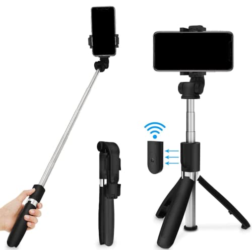 Pecan ¢ Selfie Stick Tripod, Extendable to 39 Inche Tripod Stand with Wireless Remote Compatible for iPhone13 12 11pro Max,8Plus 7,Galaxy Note10/S20/S10/S9/1plus etc (27 Inch)