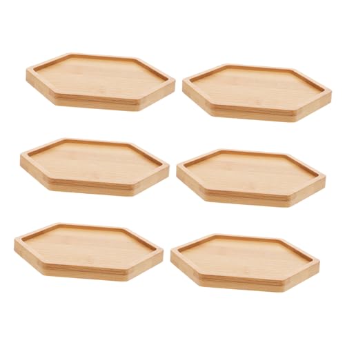 HYTROVE 6個竹製多肉植物用六角形プランター水受けトレイ 花盆底托 屋内観葉植物用ドリップトレイ 耐久性手作り 水バリア機能 多用途デザイ