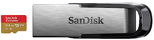 Image of SanDisk Extreme microSD UHS I Card 64GB for 4K Video on Smartphones,Action Cams 170MB /s Read,80MB /s Write & Ultra Flair 64GB USB 3.0 Pen Drive, Multicolor
