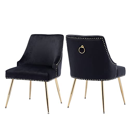 Kcc Velvet Dining Chairs Set Of 2 Upholstered Accent Chairs Side Chairs Modern Guest Chair With Gold Legs For Living Room Bedroom Reception Room (Black) #TOP4