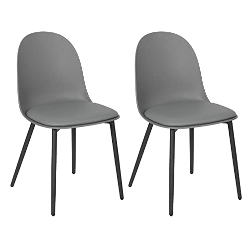 WOLTU 2X Sillas de Comedor, Sillas de Cocina en Cuero Sintético, Sillas Salón con Respaldo, Sillas de Diseño Ergonómico en Estructura, Altura de Asiento de 48 cm, Gris BH360gr-2