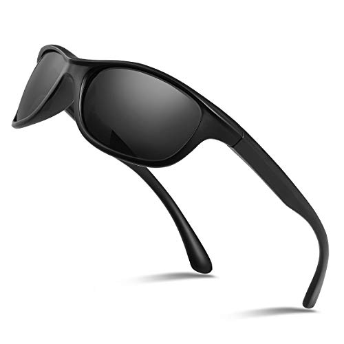 Occffy polarized sports sunglasses with UV400 Protection & Unbreakable Frame for Man Outdoors Sports Fishing Ski Driving Golf Running Cycling Camping TR866 (black matte frame with black lens)