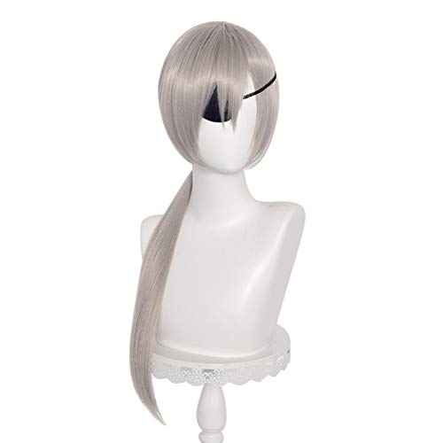 Image of LABEAUTE Long Silver Wig + Eye Patch for Girls Women Cosplay Wig Anime Halloween Party Hair With Ponytail + Cap