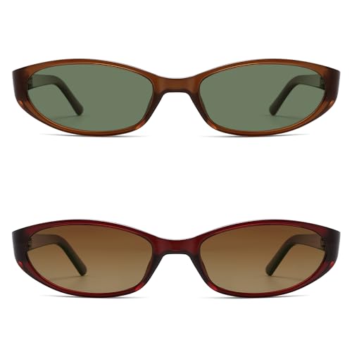 Image of Retro Oval Sunglasses Womens Mens Y2k Trendy Cateye Shades AR82299 | Narrow Round Cute Sunnies,90s 2000s Cool Skinny Frame