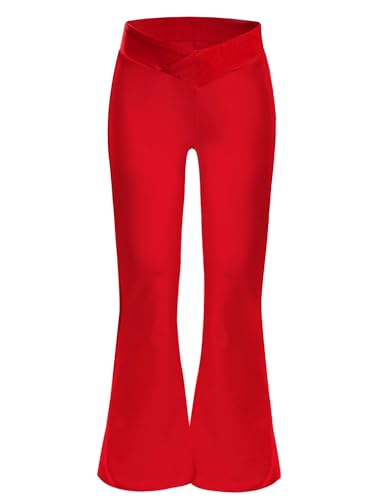 Kids Girls Flare Leggings V Cross High Waist Running Bootleg Flare Pants Bell Bottom Dance Yoga Pants3
