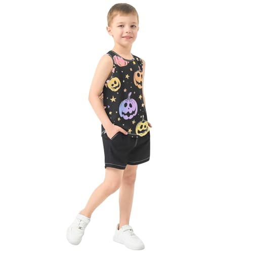 Bolaz Boys Athletic Quick Dry Tank Top Sleeveless Workout T Shirts Age 11-15,Pumpkin Candle Star Pattern4