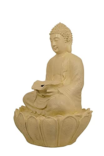 Buddha Resin Water Fountain Large for Home, Office & Garden Decor, Grey Color (Off- White)