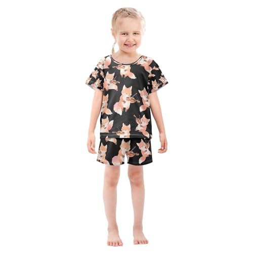 senya Fox Playing Violin Summer Pajamas Set Short Cotton Sleepwear 2 Piece3