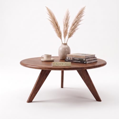 Image of Solid Wood Coffee Table for Living Room, Dining Room, Bedroom, Kitchen, Office Home Decor (Round Coffee Table, 55x55x40 CM)