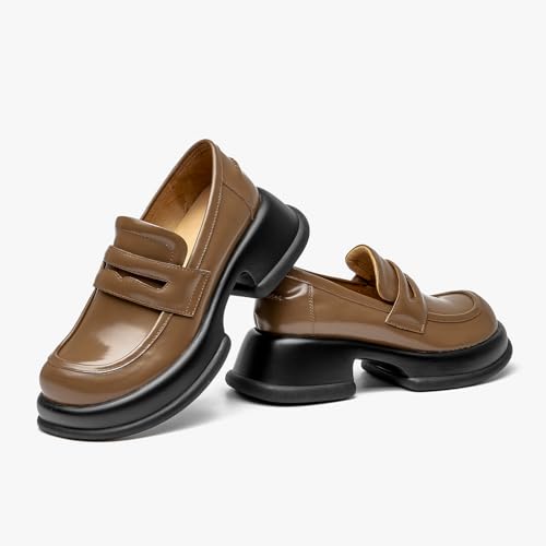 Image of BEAU TODAY Chunky Loafers Women,Patent Full Grain Leather Loafers for Women,Comfortable Slip-on Fashion Platform Shoes, Non Slip Business Casual Work Office Square Toe Dress Shoes
