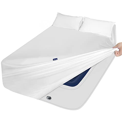 Image of Moonsea Full Size Air Mattress Sheet Set - 3 Pieces Extra Deep Pocket Full Sheet Set 16 to 24 inch - Sheets with Pocket on Side - Easily Fits Extra Deep Pillow Top Air Mattress-White