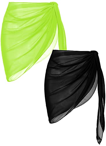 Image of Ekouaer 2 Pieces Women Beach Sarongs Sheer Cover Ups Chiffon Bikini Wrap Skirt for Swimwear S-XXL