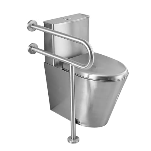 Toilettes commerciales à double chasse d'eau en acier inoxydable avec siège à fermeture amortie – Toilettes allongées une pièce haute efficacité, hauteur d'assise confortable, drainage mural de type C
