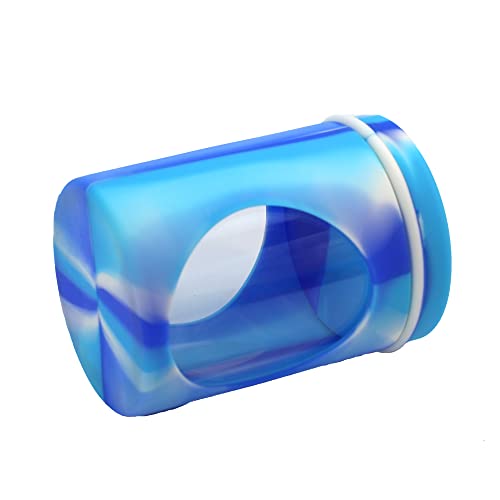 Yhswe 100Ml Glass Silicone Container For Wax Concentrate Jar With Silicone Lid Portable Sealing Tanks Moisture-Proof Waterproof Sealed Tank Multi-Purpose Gift Gadgets（Blue White） #TOP4