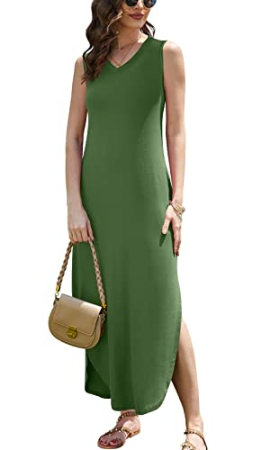Image of DouBCQ Women's Summer Maxi Casual Sundress V Neck Sleeveless Long Dresses with Pockets