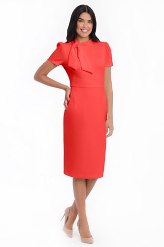 Maggy London Women's Midi Short Sleeve Sheath with Neck Tie Career Office Work Wear, Calypso Coral2