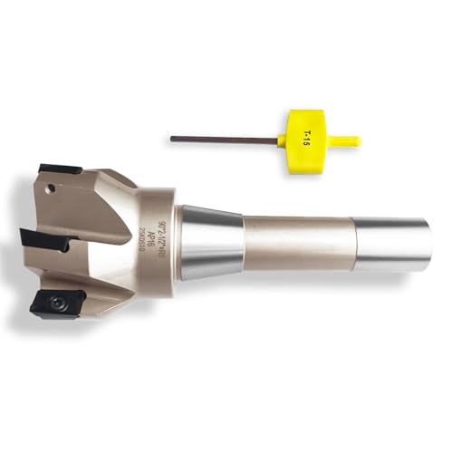 Image of R8 Shank Indexable End Mill 2-1 /2 inch Diameter 90 Degree High Speed Milling Cutter with 6 Apkt1604 Carbide Inserts (6-1 /8 inch Overall Length)